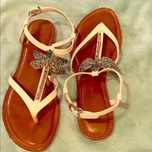 White Sandals with Rhinestone Dragonfly detail
